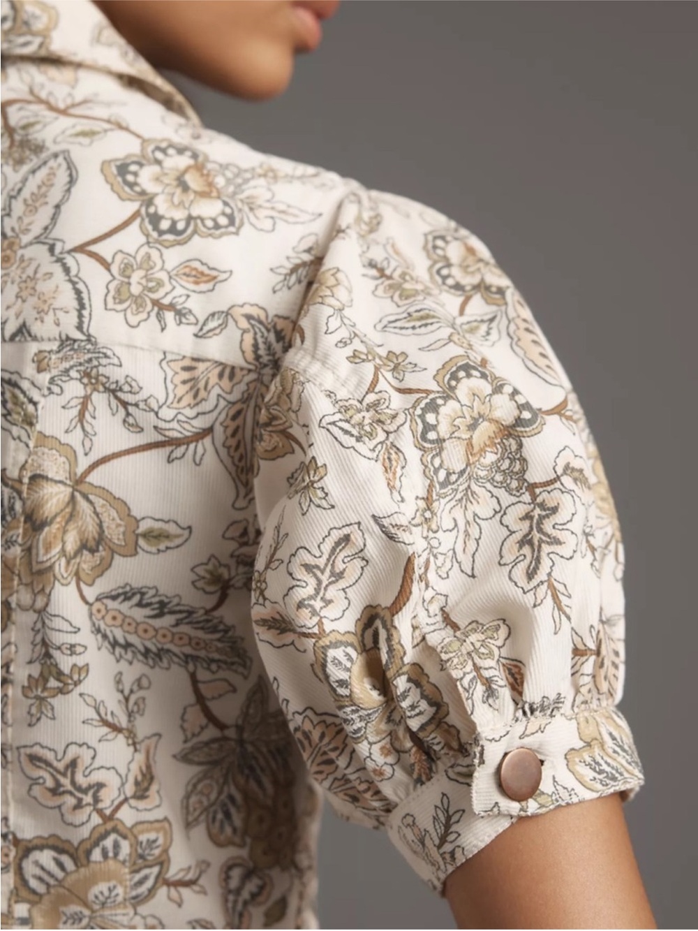 Floral Button-Front Midi Dress in Cream and Brown - Picture 8 of 14